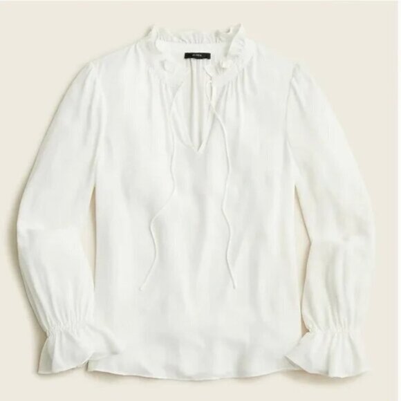 J.Crew Women’s Cream Ruffle Tie-Neck Blouse Size M | Long Sleeve Drapey Top - Picture 12 of 12